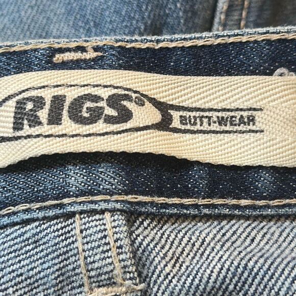 Rigs Legend Jeans Mens 31 Blue Jeans Wide Leg Distressed Button Fly Cut off - Picture 12 of 13